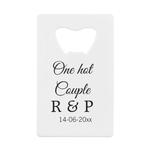 One hot add couple name initial letter text date クレジットカード栓抜き (正面)