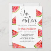 One in a Melon | かわいいスイカの女の子 1歳の誕生日 招待状 (正面)