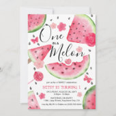 「One in a Melon」キュートなスイカの女の子 1歳の誕生日 招待状 (正面)