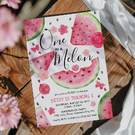 「One in a Melon」キュートなスイカの女の子 1歳の誕生日 招待状