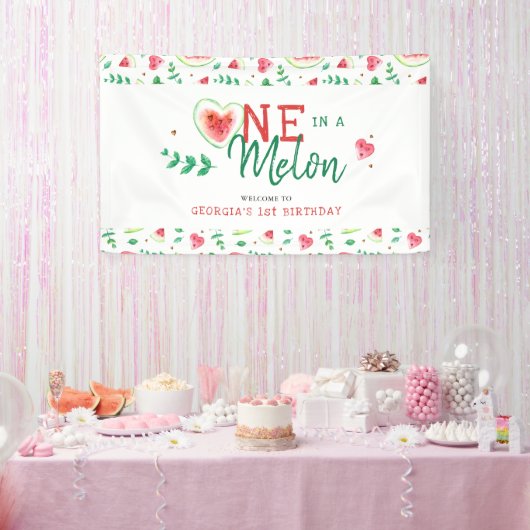 One In A Melon | スイカのバースデーウェルカム 横断幕 (パーティー)