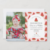 One in a Melon スイカの1歳の誕生日フォト 招待状 (正面)