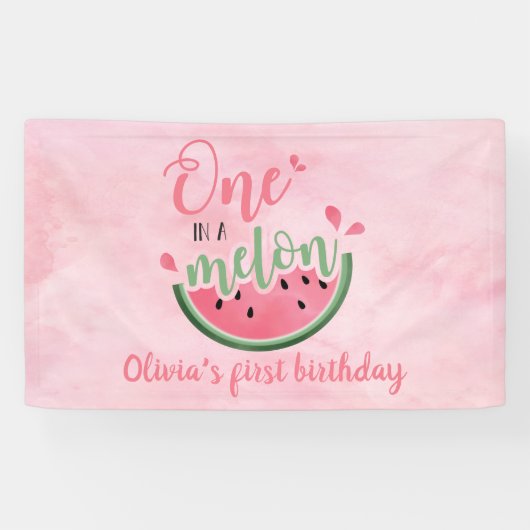 One+in+a+Melon スイカ 水彩 1歳 誕生日 横断幕 (横)