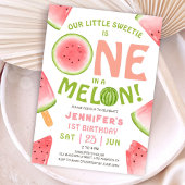 ONE in a Melon! 女の子 ピンクのスイカ 1歳の誕生日 招待状