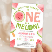 ONE in a Melon! 女の子 ピンクのスイカ 1歳の誕生日 招待状