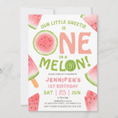 ONE in a Melon! 女の子 ピンクのスイカ 1歳の誕生日 招待状 (正面)