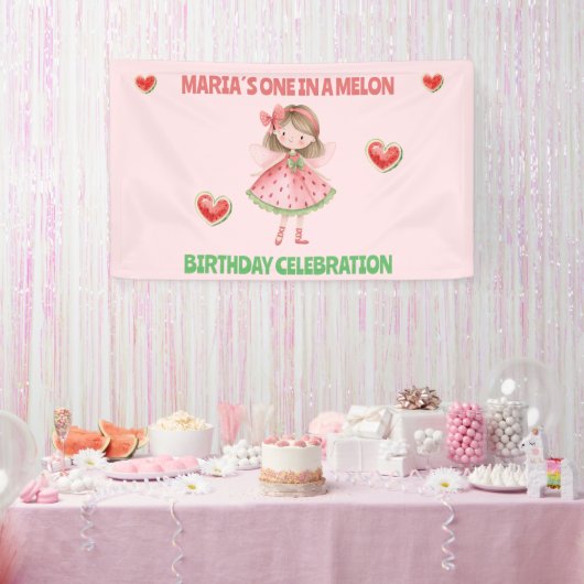 One in a Melon 誕生日バナー|スイカの妖精 横断幕 (パーティー)