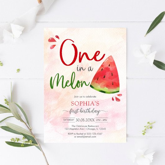 One In A Melon 1st Birthday Invitation 招待状