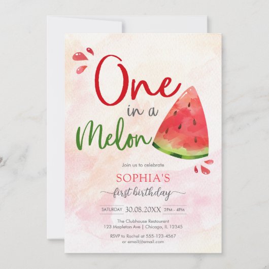 One In A Melon 1st Birthday Invitation 招待状 (正面)