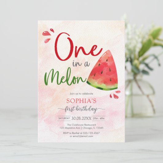 One In A Melon 1st Birthday Invitation 招待状 (スタンド正面)