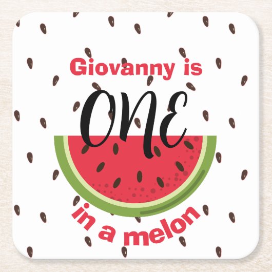 One in a Melon 1st Birthday Party スクエアペーパーコースター (正面)