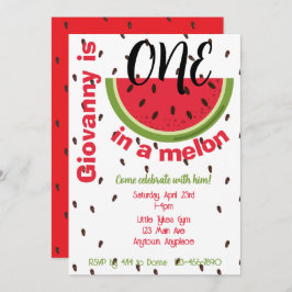 One in a Melon 1st Birthday Party 招待状