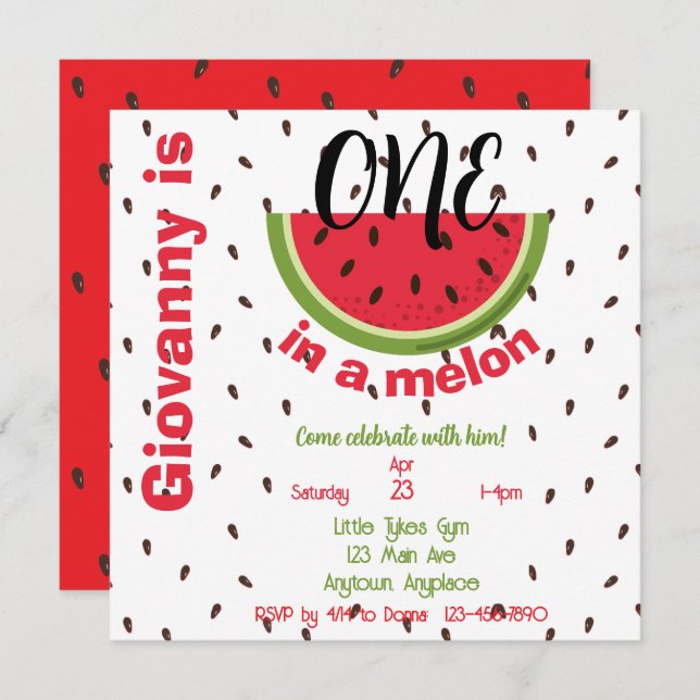 One in a Melon 1st Birthday Party Square (正面/裏面)
