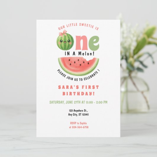 One in a Melon 1st Birthday Summer Girl Invitation 招待状 (スタンド正面)