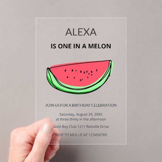 One in a Melon 1st Birthday Watermelon Birthday アクリル招待状 (インサイチュ (ポータブル))