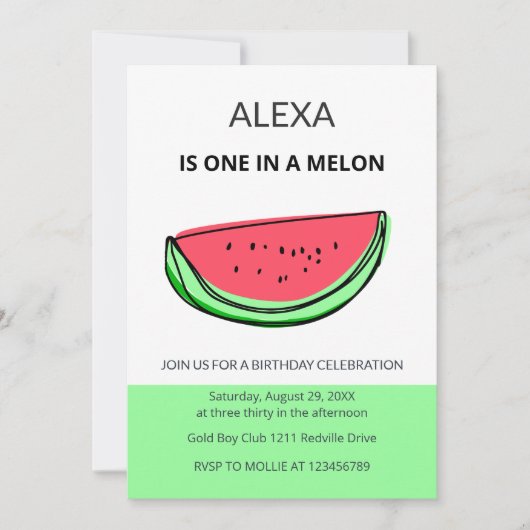 One in a Melon 1st Birthday Watermelon Birthday 招待状 (正面)