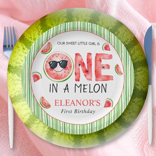 One in a melon 1st birthday watermelon party ペーパープレート