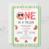 One in a melon 1st birthday watermelon party 招待状 (正面)
