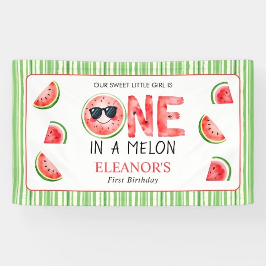 One in a melon 1st birthday watermelon party 横断幕 (横)