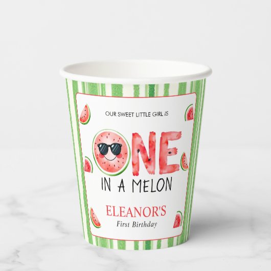 One in a melon 1st birthday watermelon party 紙コップ (裏面)