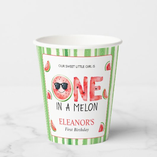 One in a melon 1st birthday watermelon party 紙コップ (正面)
