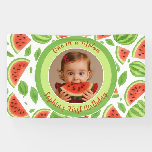 One In A Melon Custom Photo Watermelon Birthday 横断幕 (横)
