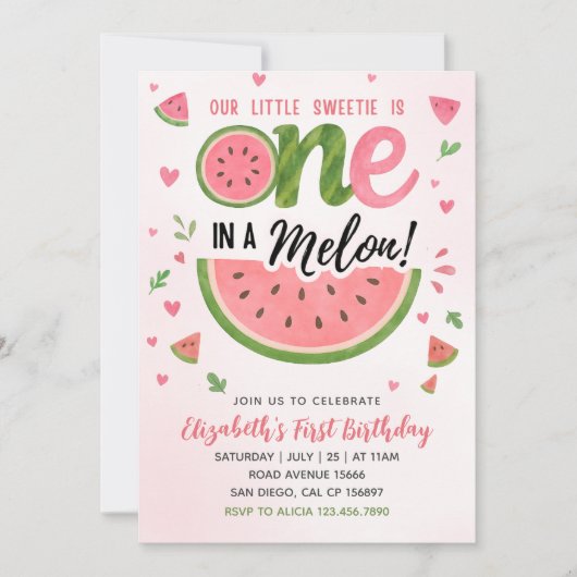 One in a Melon! Cute First Birthday Girl  招待状 (正面)