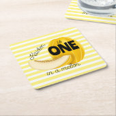 One in a Melon First 1st Birthday Party スクエアペーパーコースター (アングル)