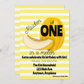 One in a Melon First 1st Birthday Party 招待状 (正面/裏面)