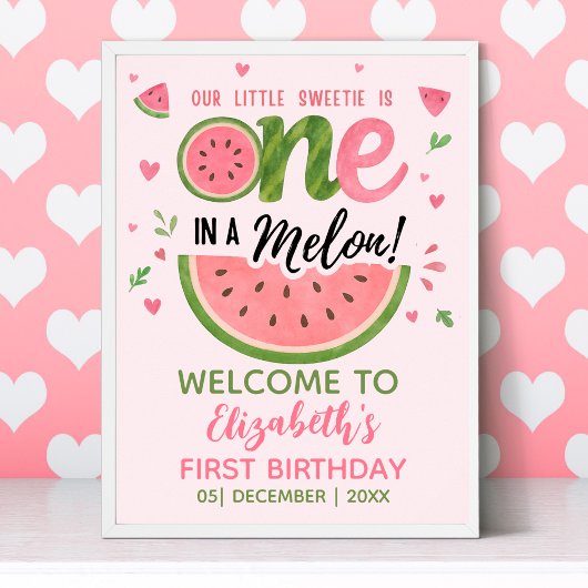 One in a Melon First Birthday Girl Party ポスター