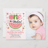 One in a Melon! First Birthday Girl With photo 招待状 (正面)