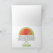 One in a Melon Glitter Watermelon 1st Birthday サンキューカード (内部)