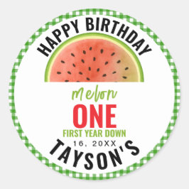 One in a Melon glitter watermelon 1st birthday ラウンドシール