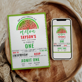 One in a Melon Glitter Watermelon 1st Birthday 招待状