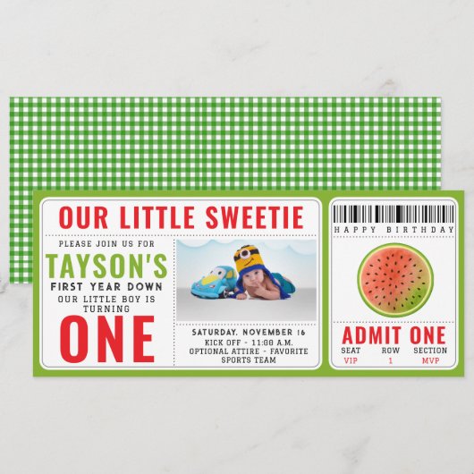 One in a Melon Glitter Watermelon 1st Birthday 招待状 (正面/裏面)