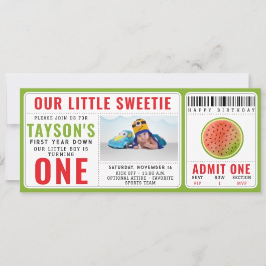 One in a Melon Glitter Watermelon 1st Birthday 招待状 (正面)