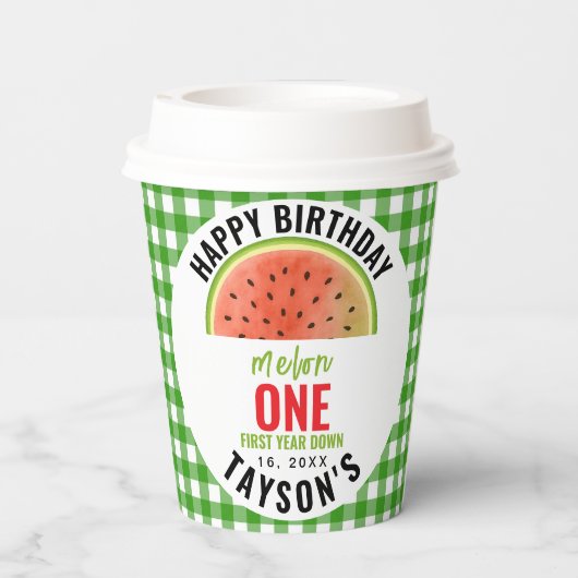 One in a Melon glitter watermelon 1st birthday 紙コップ (裏面)