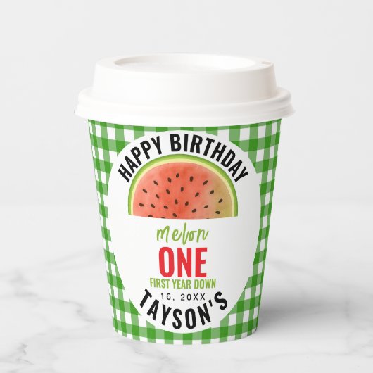One in a Melon glitter watermelon 1st birthday 紙コップ (正面)