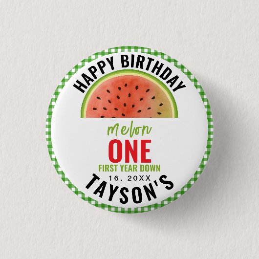One in a Melon glitter watermelon 1st birthday 缶バッジ (正面)