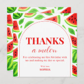 One In A Melon Watermelon 1st Birthday  サンキューカード (正面/裏面)