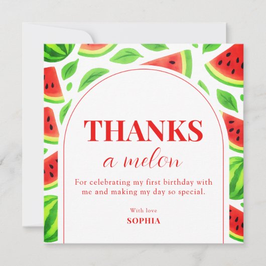 One In A Melon Watermelon 1st Birthday  サンキューカード (正面)