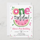 One In A Melon Watermelon 1st Birthday Invitation 招待状 (正面)