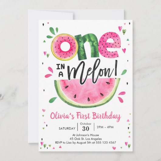 One In A Melon Watermelon 1st Birthday Invitation 招待状 (正面)