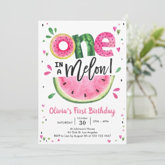 One In A Melon Watermelon 1st Birthday Invitation 招待状 (スタンド正面)