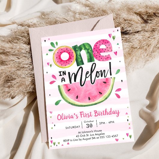 One In A Melon Watermelon 1st Birthday Invitation 招待状
