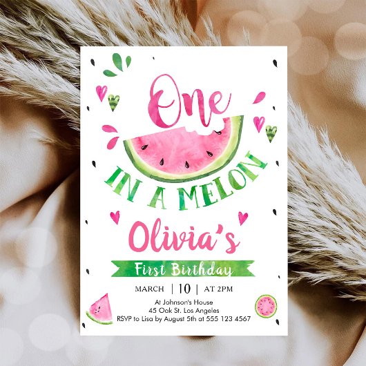 One In A Melon Watermelon 1st Birthday Invitation 招待状