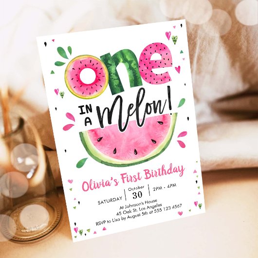 One In A Melon Watermelon 1st Birthday Invitation 招待状