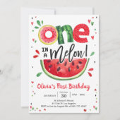 One In A Melon Watermelon 1st Birthday Invitation 招待状 (正面)