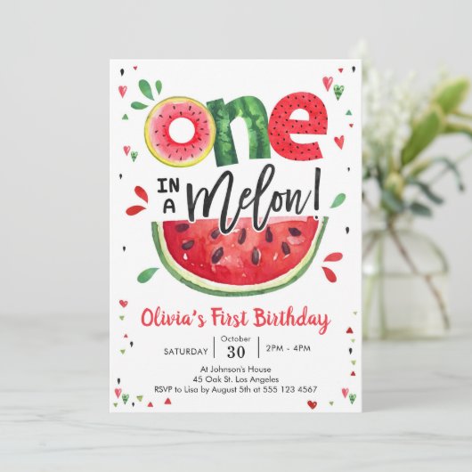 One In A Melon Watermelon 1st Birthday Invitation 招待状 (スタンド正面)