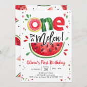 One In A Melon Watermelon 1st Birthday Invitation 招待状 (正面/裏面)